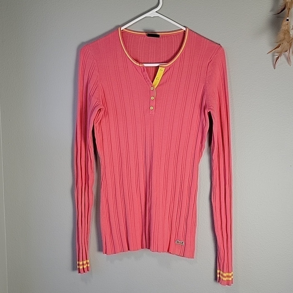 Le tigre long sleeve ribbed coral Henley